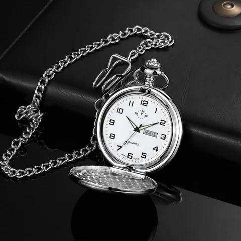 Vintage Kwarts Zakhorloge Zakelijk Flip Romeinse Cijfers Wijzerplaat Met Ketting Halsketting Klassieke Retro Horloge Voor Mannen Vrouwen