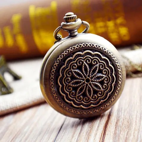 Vintage Opengewerkt Bloemenpatroon Kwarts Zakhorloge Antieke Brons Hanger Ketting Ketting Zakhorloge Voor Mannen Vrouwen Sieraden