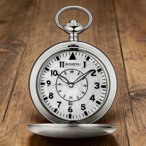 Vintage Quartz Zakhorloge Zakelijk Klappdeksel Glad Metalen Kast Met Wijzerplaat Ketting Cadeau Voor Heren Dames