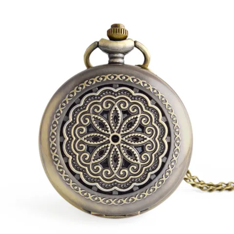 Vintage Opengewerkt Bloemenpatroon Kwarts Zakhorloge Antieke Brons Hanger Ketting Ketting Zakhorloge Voor Mannen Vrouwen Sieraden