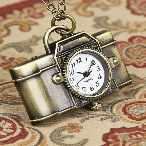 Vintage Brons Kwarts Zakhorloge Ketting Creatieve Camera Gitaar Sleutel Hanger Horloge Mode Sieraden