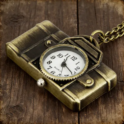Vintage Brons Kwarts Zakhorloge Ketting Creatieve Camera Gitaar Sleutel Hanger Horloge Mode Sieraden