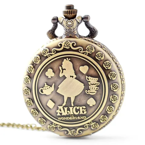 Retro Vintage Brons Kwarts Zakhorloge Met Ketting Unisex Mode Sieraden Cadeau