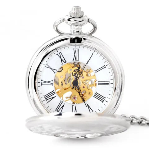 Vintage Rustieke Holle Mechanische Zakhorloge Zilver Legering Transparant Wijzerplaat Klassieke Zakhorloge Cadeau