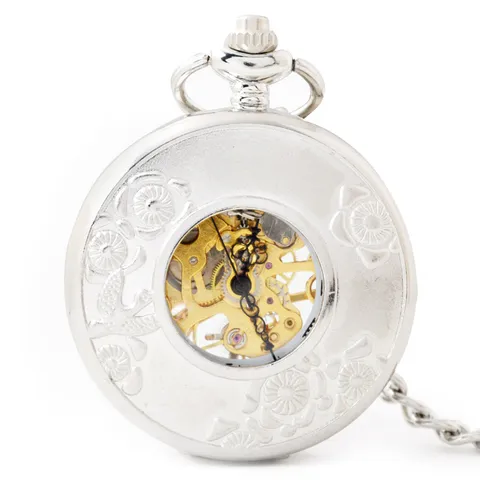 Vintage Rustieke Holle Mechanische Zakhorloge Zilver Legering Transparant Wijzerplaat Klassieke Zakhorloge Cadeau