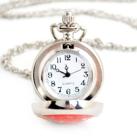 Vintage Legering Kwarts Zakhorloge Kerst Thema Geëmailleerd Patroon Hanger Ketting Horloge met Keten Cadeau Voor Vrouwen Mannen