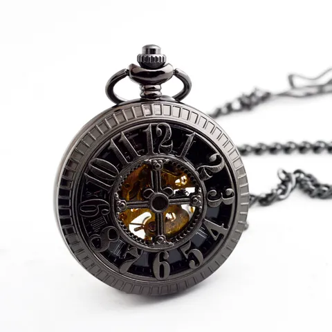 Vintage Mechanische Zakhorloge Skelet Romeinse Cijferwijzerplaat Legering Zakhorloge Met Ketting Voor Mannen Vrouwen Retro