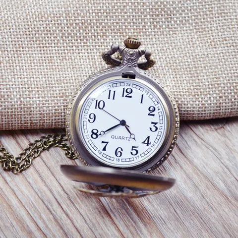 Vintage Hol Gesneden Kwarts Zakhorloge Brons Zilver Zwart Heren Dames Casual Trui Ketting Horloge Sieraden