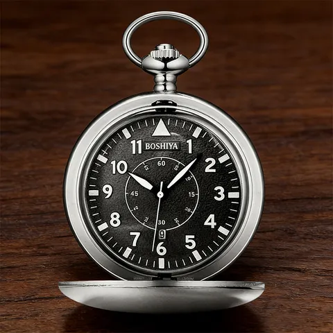 Vintage Quartz Zakhorloge Zakelijk Klappdeksel Glad Metalen Kast Met Wijzerplaat Ketting Cadeau Voor Heren Dames