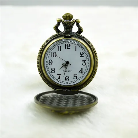 Vintage Brons Stoomlocomotief Reliëf Zakhorloge Kwarts Zakhorloge Met Ketting Voor Mannen Casual Retro Uurwerk