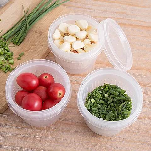 Mini Plastic Food Storage Box Kitchen Refrigerator Onion Garlic Crisper With Drain Basket Sealing Lid Organizer