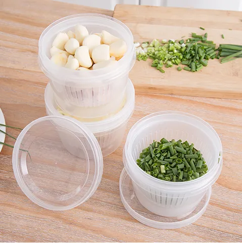 Mini Plastic Food Storage Box Kitchen Refrigerator Onion Garlic Crisper With Drain Basket Sealing Lid Organizer