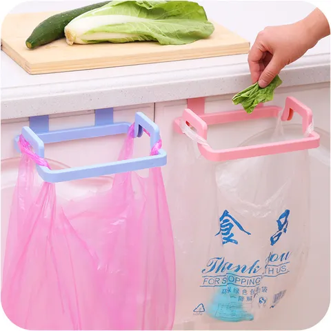 Kitchen Cabinet Door Back Plastic Garbage Bag Rack Multi Functional Over The Door Rag Holder Storage Rack