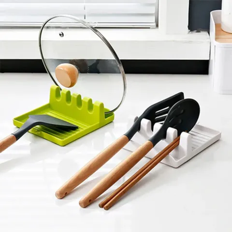 Multifunctional Plastic Kitchen Pot Lid Rack Spatula Holder Tableware Draining Storage Stand Countertop Organizer