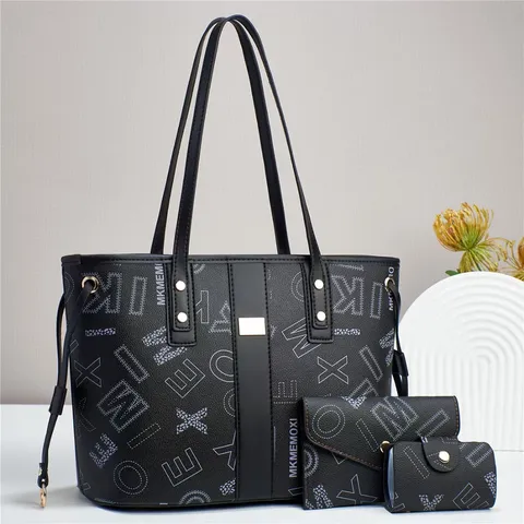 Dames Grote Capaciteit Tote Tas PU Leer Monogram Schoudertas Vintage Handtas Set