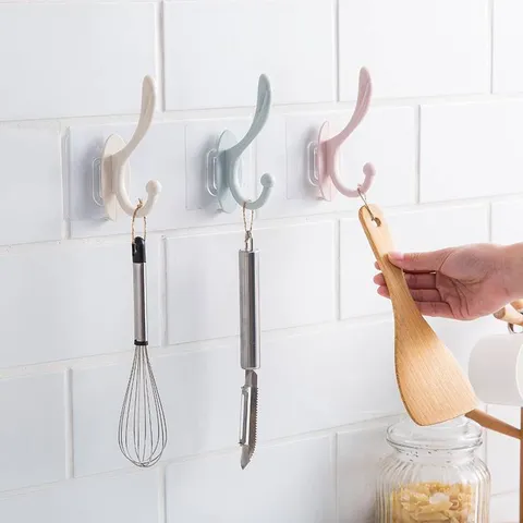 Punch Free Wall Hook Strong Adhesive Clothes Hanger Nordic Style Multi Functional Seamless Hook For Bathroom Kitchen Home