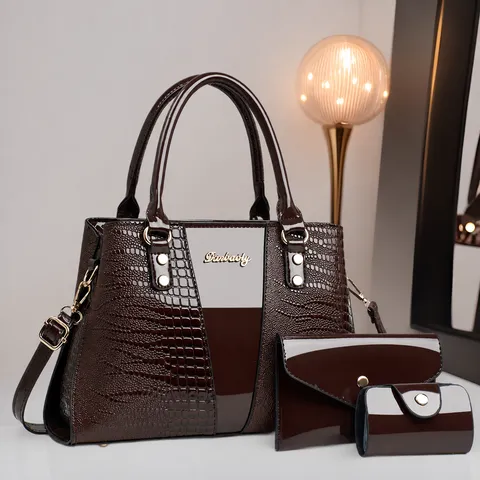 Dames Luxe Krokodillenprint Handtas Delig Set Grote Capaciteit Shopper Lakleer Schoudertas