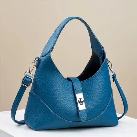 Dames Mode PU Leer Schoudertas Casual Effen Kleur Schouder Handtas Met Metalen Slot Sluiting Dagelijkse Handtassen