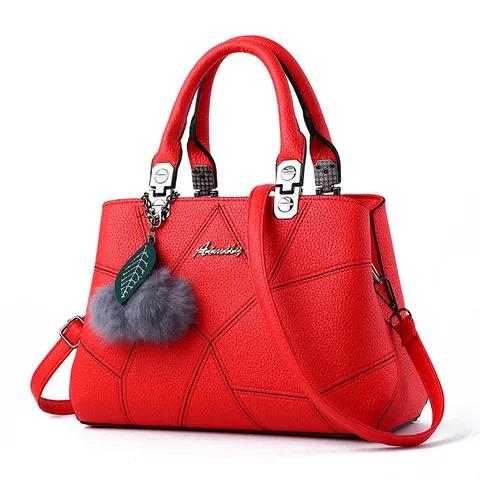 Dames Grote Capaciteit PU Leer Schoudertas Casual Geometrische Stiksels Tote Tas Top Handvat Tas Met Hanger