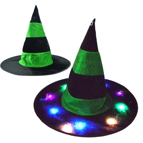 Halloween Hexe Hut LED Leuchtend Gestreift Samt Zauberer Hut Festival Party Kostüm Dekoration Kopfschmuck Hängendes Ornament