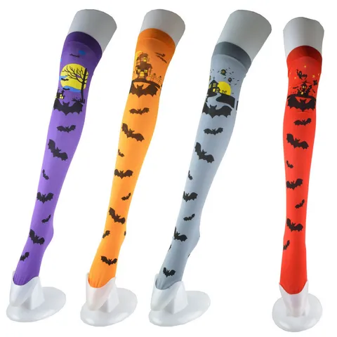 Halloween Bat Printed Over Knee High Socks Gothic Castle Ghost Festival Cosplay Party Stockings For Women Holiday Outfit