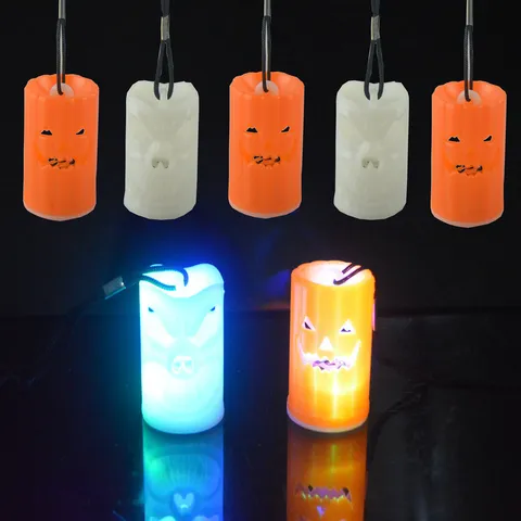 Halloween Pumpkin Skull LED Glowing Necklace Toy Colorful Light Up Rounded Hanging Light Night Lamp For Holiday Party Decor