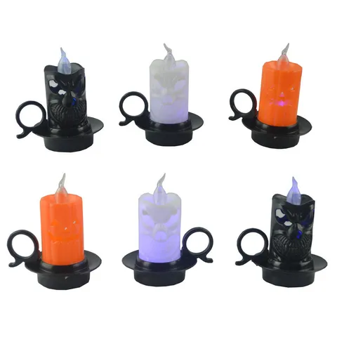 Halloween Decoration LED Electronic Candle Lamp Skull Pumpkin Pattern Light-up Tea Light For Party Bar Decor
