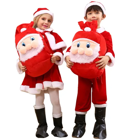 Kids Santa Claus Costume Red Velvet Christmas Dress Outfit For Boys Girls With Hat Belt Boot Covers Christmas Party Clothes