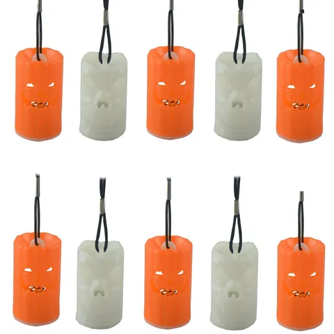 Halloween Pumpkin Skull LED Glowing Necklace Toy Colorful Light Up Rounded Hanging Light Night Lamp For Holiday Party Decor