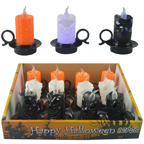 Halloween Decoration LED Electronic Candle Lamp Skull Pumpkin Pattern Light-up Tea Light For Party Bar Decor