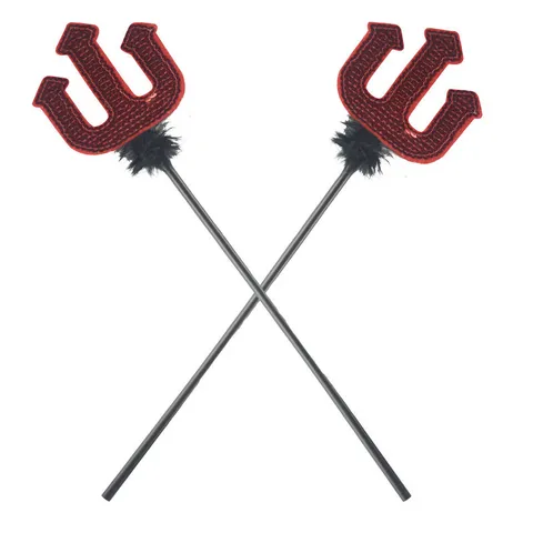 Red Sequin Devil Trident With Feathers Halloween Costume Prop Party Performance Weapon Decoration For Festival Dance Ball