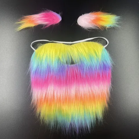 Set di Barba e Sopracciglia Finte Sfumate Arcobaleno Accessori per Costumi di Halloween Spettacolo Baffi di Peluche per Carnevale