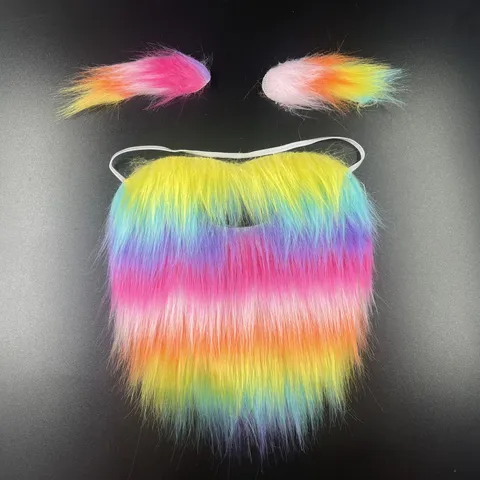 Set di Barba e Sopracciglia Finte Sfumate Arcobaleno Accessori per Costumi di Halloween Spettacolo Baffi di Peluche per Carnevale
