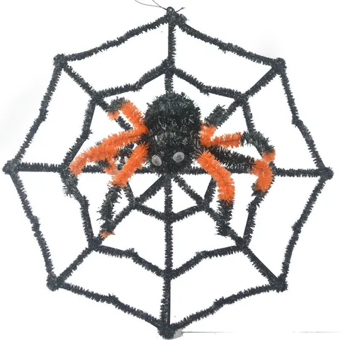 Halloween Decoration Prop Creative Creepy Spider Web Plastic Net With Colorful Plush Spider Model Haunted House Party Decor