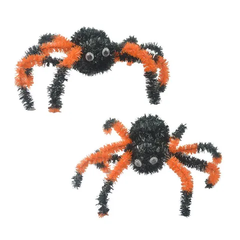 Halloween Decoration Prop Creative Creepy Spider Web Plastic Net With Colorful Plush Spider Model Haunted House Party Decor