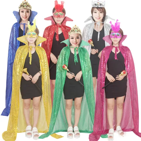 Halloween Sequins Cape High Collar Shiny Cloak For Party Carnival Stage Performance Adult Costume Wrap Masquerade Outfit
