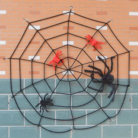 Halloween Decoration Realistic Big Black Plush Spider Triangular Web Costume Creepy Bar Haunted House Venue Layout Prop Festive Supplies