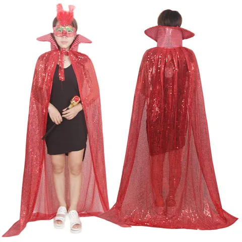 Halloween Sequins Cape High Collar Shiny Cloak For Party Carnival Stage Performance Adult Costume Wrap Masquerade Outfit