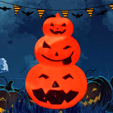 Halloween Spooky Stacked 3 Tier Glowing Pumpkin Light LED Battery Operated Plastic Jack-O-Lantern For Party Home Decor Prop