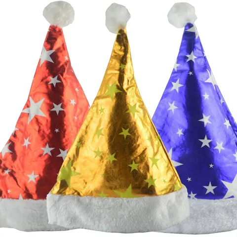 Creative Christmas Hat Gold Stamping Snowflake Star Pattern Santa Claus Hat Plush Velvet Cap Festive Party Prop