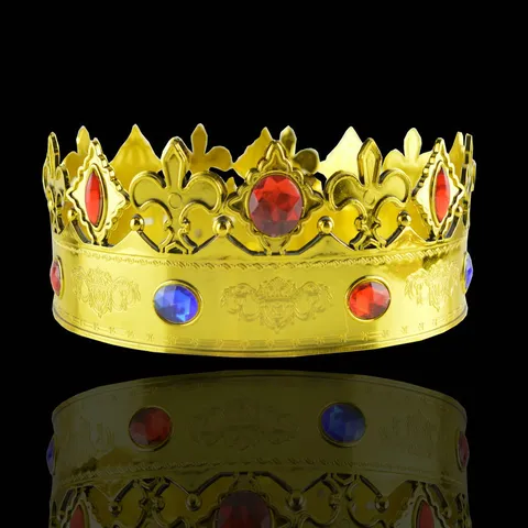Corona d'Oro Vintage per Re Principe Costumi da Festa Oggetti di Scena Diadema Reale in Plastica Galvanica Strass Orecchiette per Uomo Donna