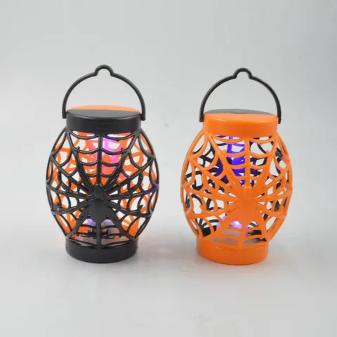 Halloween LED Kleurrijke Spinnenweb Lantaarn Oranje Zwart Plastic Holle Spin Lantaarn Voor Huis Buiten Feest Decoratie
