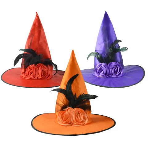 Cappello da Strega Festa Halloween Veneziano Vintage Tessuto Rete Piume Decorazione Rosa Mascherata Spettacolo Teatrale Donna Cappello Costume