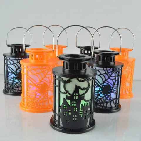 Halloween LED Night Light Portable Ghost Festival Castle Spider Web Pattern Decorative Electronic Candle Lantern Lamp Party Prop