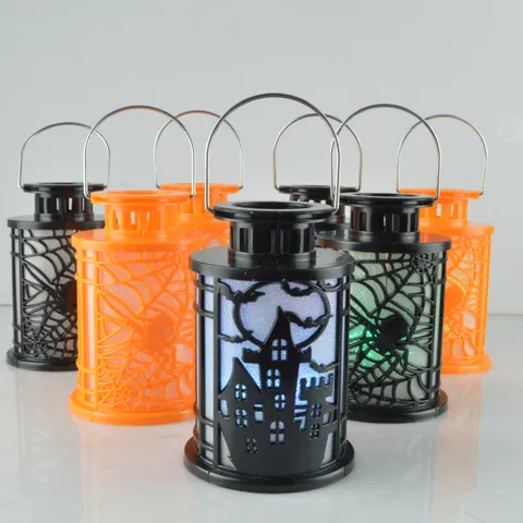 Halloween LED Night Light Portable Ghost Festival Castle Spider Web Pattern Decorative Electronic Candle Lantern Lamp Party Prop