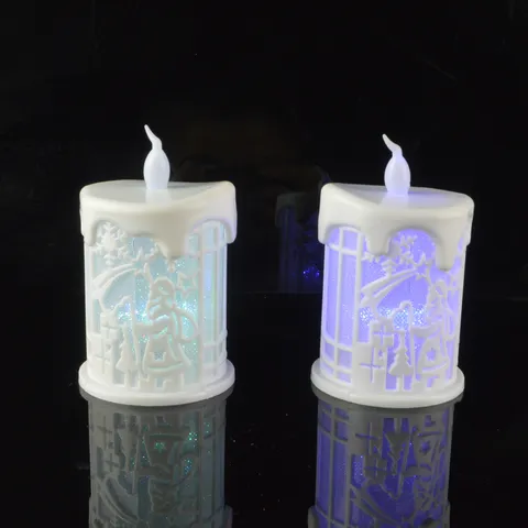 Lanterne à Bougie LED de Noël Vintage Ajouré Père Noël Bonhomme de Neige Veilleuse Électronique pour Maison Fête Décoration de Table