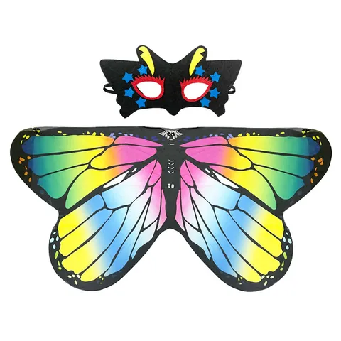 Children Butterfly Wings Cape Scarf Kids Halloween Costume Accessory Butterfly Shawl With Matching Mask For Holiday Party