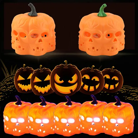 Halloween LED Light Orange Hollow Out Pumpkin Skull Lantern Battery Operated Luminous Electronic Decoration Props For Party