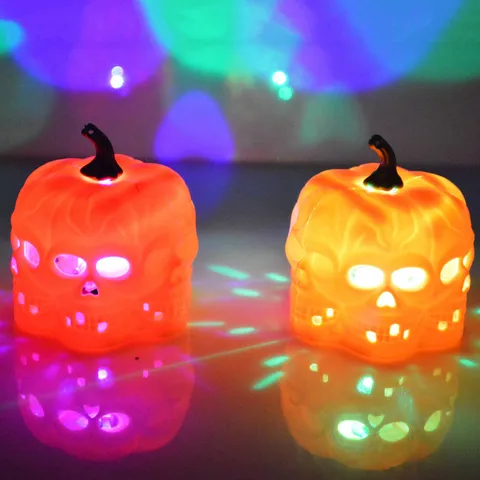 Halloween LED Light Orange Hollow Out Pumpkin Skull Lantern Battery Operated Luminous Electronic Decoration Props For Party