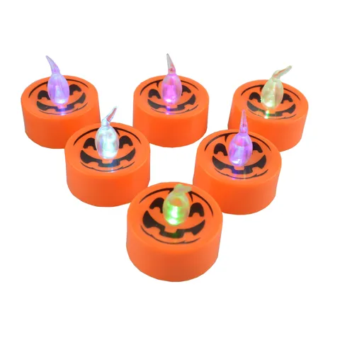 Halloween LED Elektronisches Kerzenlicht Rund Kürbis Gesicht Spinnennetz Muster Kunststoff Simulation Kerzenlampe Party Deko